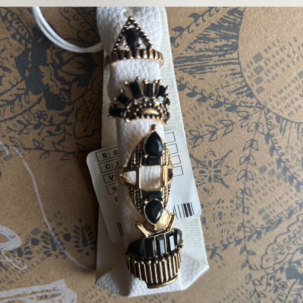 Free People Gold and Black Toned Ring Set NWT